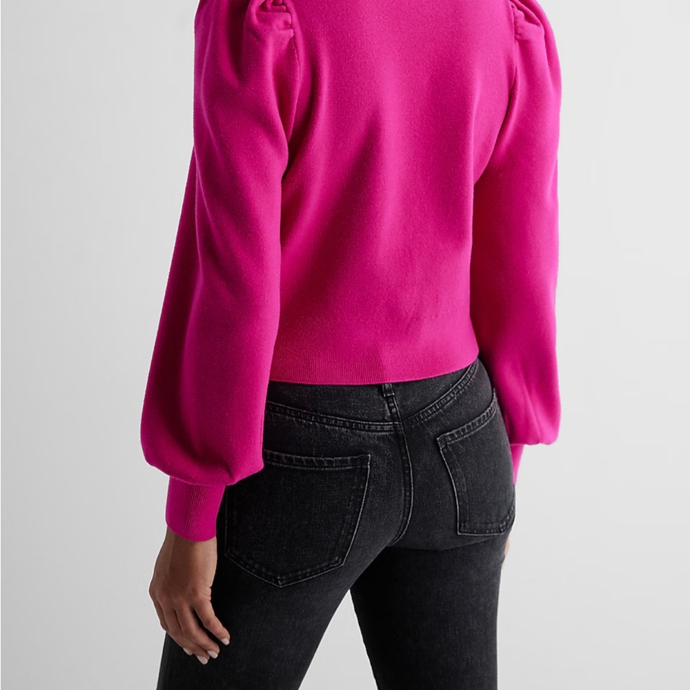 EXPRESS Vibrant Pink Sweater with Bow Accents - Picture 3 of 5